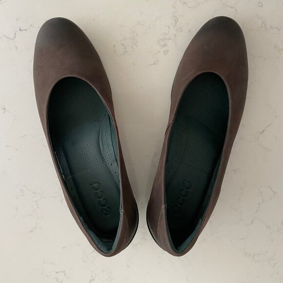 ECCO Shape Sculpted Leather Shoes w Rubber Heels Brown + Teal Green Sz 39 - Picture 2 of 14